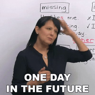A Woman Says " One Day In The Future " In Front Of A Whiteboard GIF