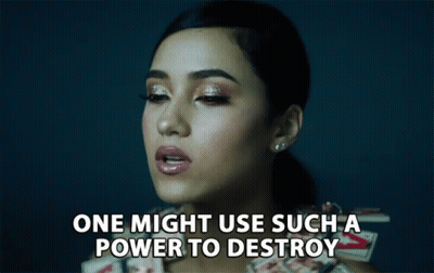 A Woman Says One Might Use Such A Power To Destroy In Front Of A Bunch Of Money GIF