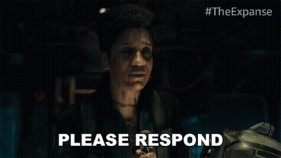 A Woman Says Please Respond While Holding A Microphone GIF