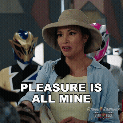 A Woman Says Pleasure Is All Mine In A Power Rangers Ad GIF