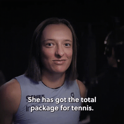 A Woman Says She Has Got The Total Package For Tennis While Smiling GIF