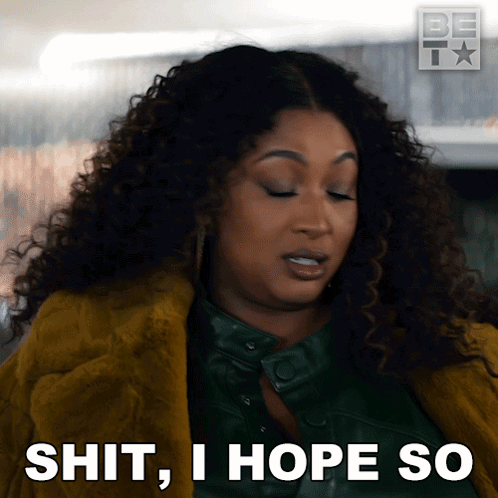 A Woman Says Shit I Hope So In Front Of Her GIF
