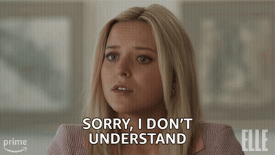 A Woman Says " Sorry I Don 'T Understand " In Front Of An Amazon Prime Logo GIF