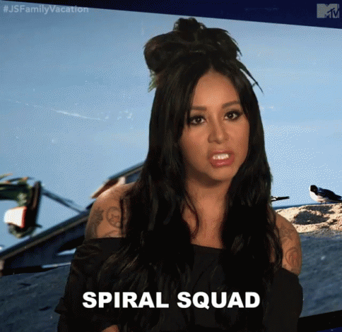 A Woman Says Spiral Squad In Front Of A Beach Background GIF