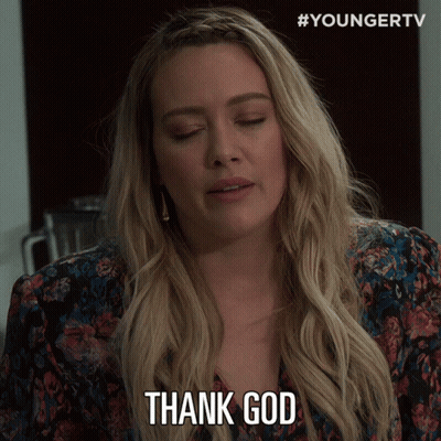 A Woman Says " Thank God " In A Gif From Younger Tv GIF