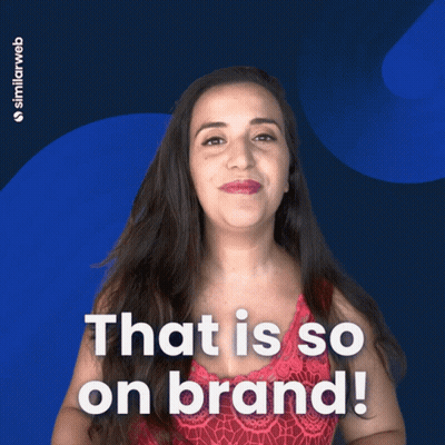 A Woman Says That Is So On Brand In Front Of A Blue Background GIF