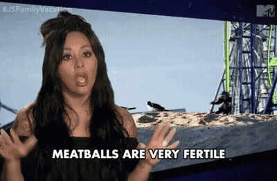 A Woman Says That Meatballs Are Very Fertile GIF