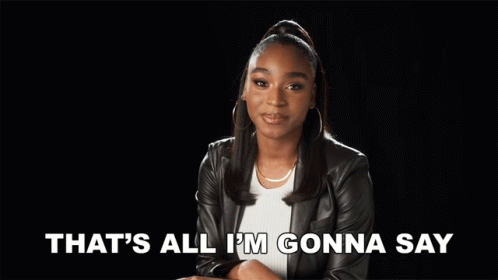 A Woman Says " That 'S All I 'M Gonna Say " While Wearing A Leather Jacket GIF