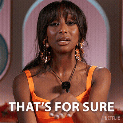 A Woman Says That 'S For Sure With A Netflix Logo Behind Her GIF