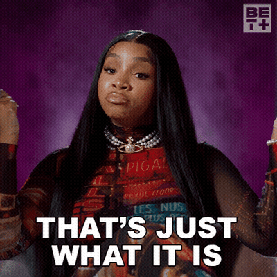A Woman Says That 'S Just What It Is With Her Hands Outstretched GIF