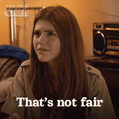 A Woman Says That 'S Not Fair In Front Of A Son Of A Critch Logo GIF