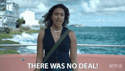 A Woman Says There Was No Deal In Front Of A Netflix Logo GIF