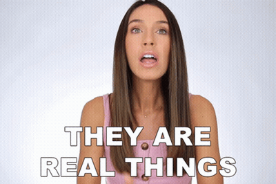 A Woman Says " They Are Real Things " In White Letters GIF
