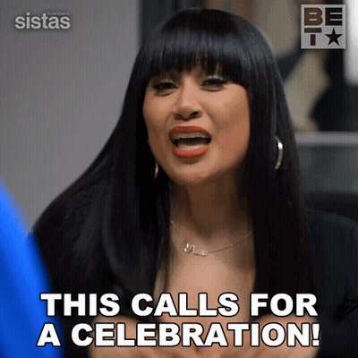 A Woman Says " This Calls For A Celebration " In Front Of A Bet Logo GIF