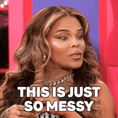 A Woman Says " This Is Just So Messy " While Looking At Something GIF