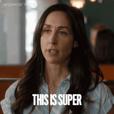 A Woman Says " This Is Super " In A Workin Moms Ad GIF