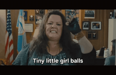 A Woman Says Tiny Little Girl Balls While Holding A Pair Of Boxing Gloves GIF