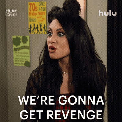 A Woman Says " We 'Re Gonna Get Revenge " In Front Of A Hulu Ad GIF