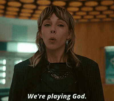 A Woman Says " We 'Re Playing God " In A Close Up GIF