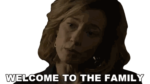 A Woman Says " Welcome To The Family " In Front Of Her Face Sticker