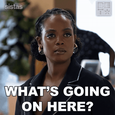 A Woman Says What 'S Going On Here On A Poster GIF