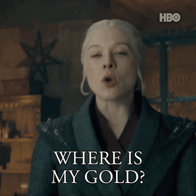 A Woman Says Where Is My Gold In Front Of A Hbo Logo GIF