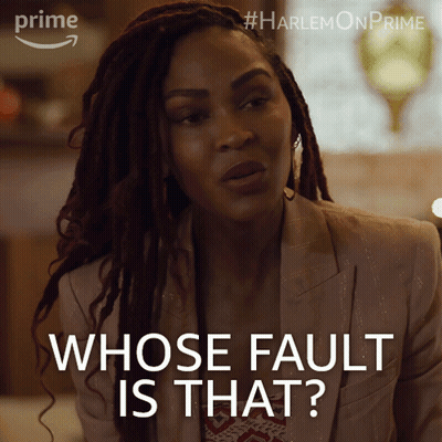 A Woman Says " Whose Fault Is That " In A Harlem Prime Ad GIF