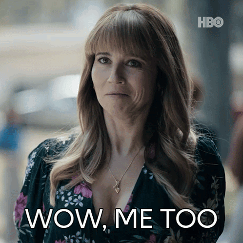 A Woman Says Wow Me Too In Front Of Her Face GIF