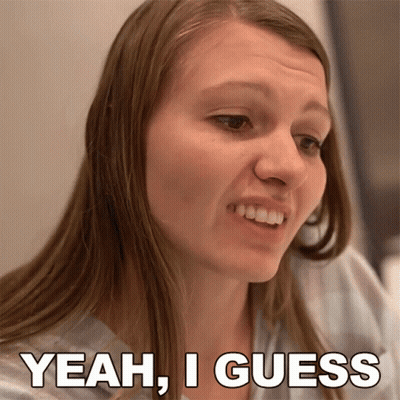 A Woman Says Yeah I Guess In Front Of A Picture Of Her Face GIF