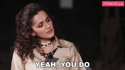 A Woman Says Yeah You Do In Front Of A Pinkvilla Banner GIF