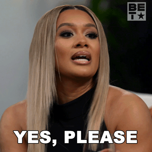 A Woman Says " Yes Please " In Front Of A Bet Logo GIF