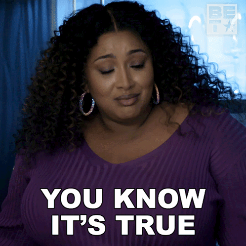 A Woman Says You Know It 'S True In A Purple Shirt GIF