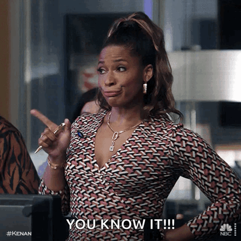 A Woman Says " You Know It " While Holding A Pen In Her Hand GIF