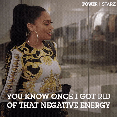 A Woman Says " You Know Once I Got Rid Of That Negative Energy " In A Power Starz Ad GIF