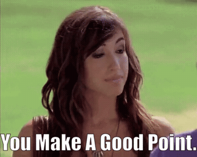 A Woman Says " You Make A Good Point " While Looking At The Camera GIF