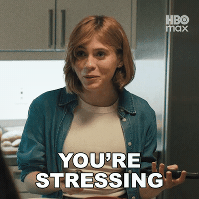 A Woman Says You 'Re Stressing In Front Of A Refrigerator GIF