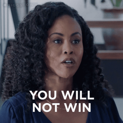 A Woman Says " You Will Not Win " In A Blue Shirt GIF