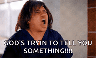 A Woman Screaming With The Words God 'S Tryin To Tell You Something Below Her GIF