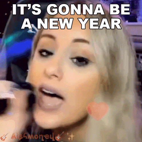 A Woman Singing Into A Microphone With A Caption That Says It 'S Gonna Be A New Year . GIF