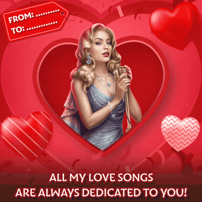 A Woman Singing Into A Microphone With The Words All My Love Songs Are Always Dedicated To You On The Bottom GIF