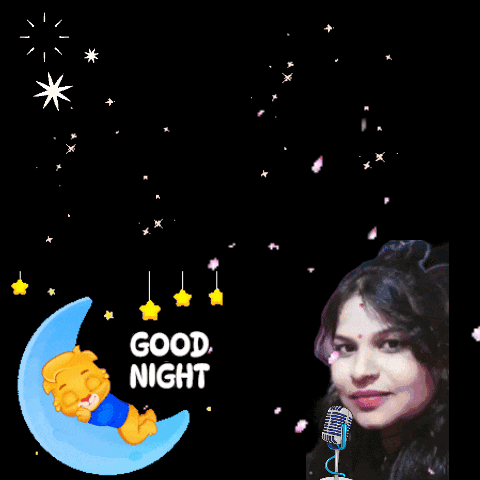 A Woman Singing Into A Microphone With The Words Good Night Everyone Behind Her GIF