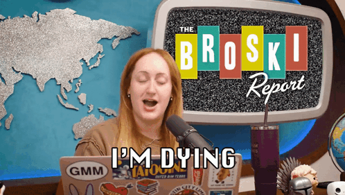 A Woman Singing Into A Microphone With The Words I 'M Dying GIF
