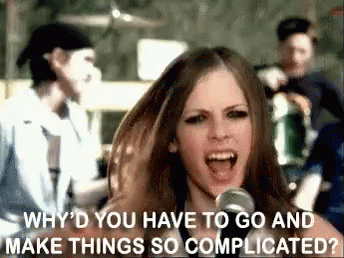 A Woman Singing Into A Microphone With The Words " Why 'D You Have To Go And Make Things So Complicated ? " GIF