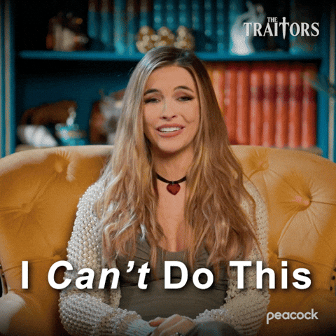 A Woman Sits In A Chair With The Words " I Can 'T Do This " Written On The Bottom GIF