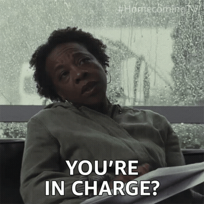 A Woman Sits In Front Of A Window And Says You 'Re In Charge GIF
