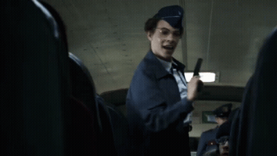 A Woman Sits On A Bus With The Words Next Naughty Child On The Bottom GIF