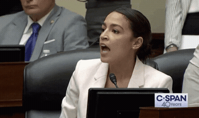 A Woman Sitting At A Desk With A Sign That Says C Span 40 Years GIF