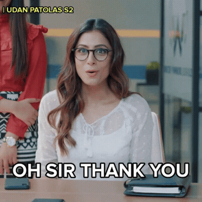 A Woman Sitting At A Desk With The Words Oh Sir Thank You GIF