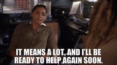 A Woman Sitting In Front Of A Computer With The Words It Means A Lot And I 'Ll Be Ready To Help Again Soon GIF