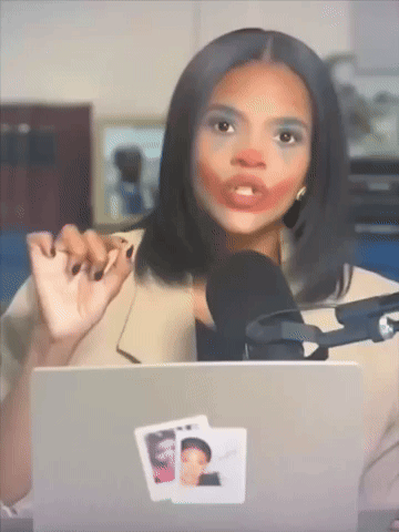 A Woman Sitting In Front Of A Laptop With A Sticker On It That Says ' I Love You ' On It GIF